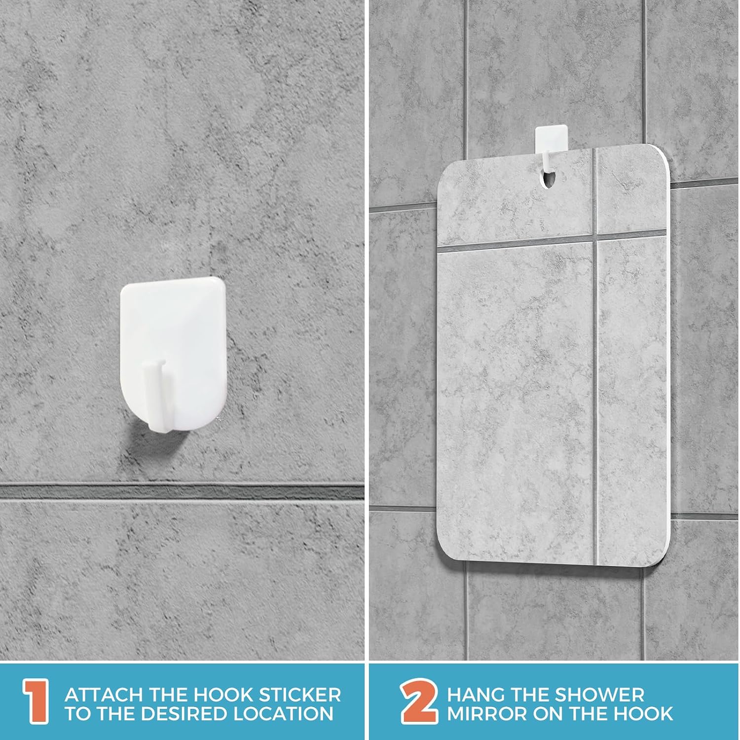 Shower Mirror Fogless for Shaving, Fogless Mirror for Shower with 1 Adhesive Hooks, Bathroom Shatterproof Shaving Mirror - for Men and Women (Silver) thumbnail