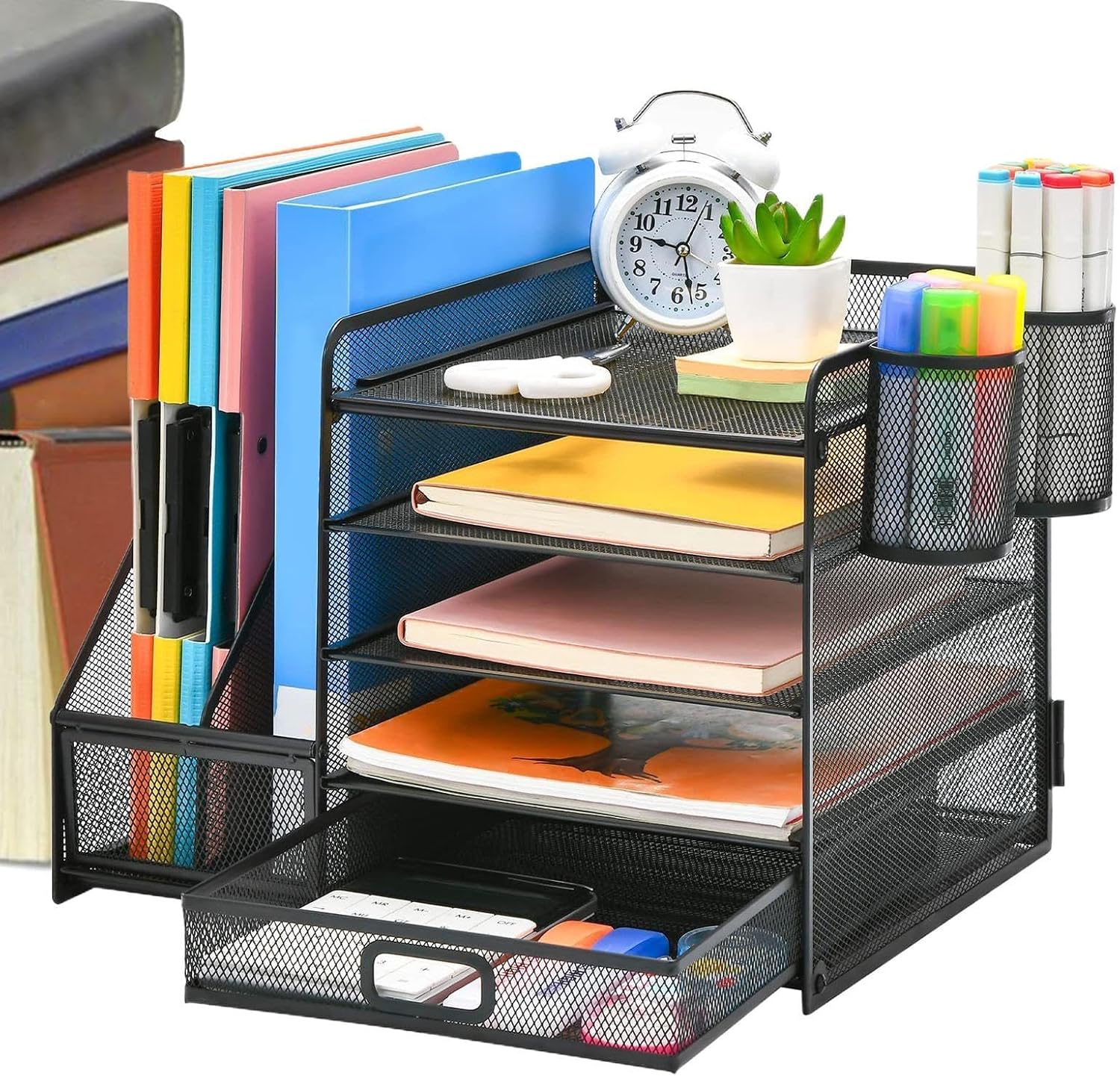 引き出し付きメッシュデスクオーガナイザー | メイク オーガナイザー ファイル 収納 メッシュ ラック 5段階アンチスリップ オフィ