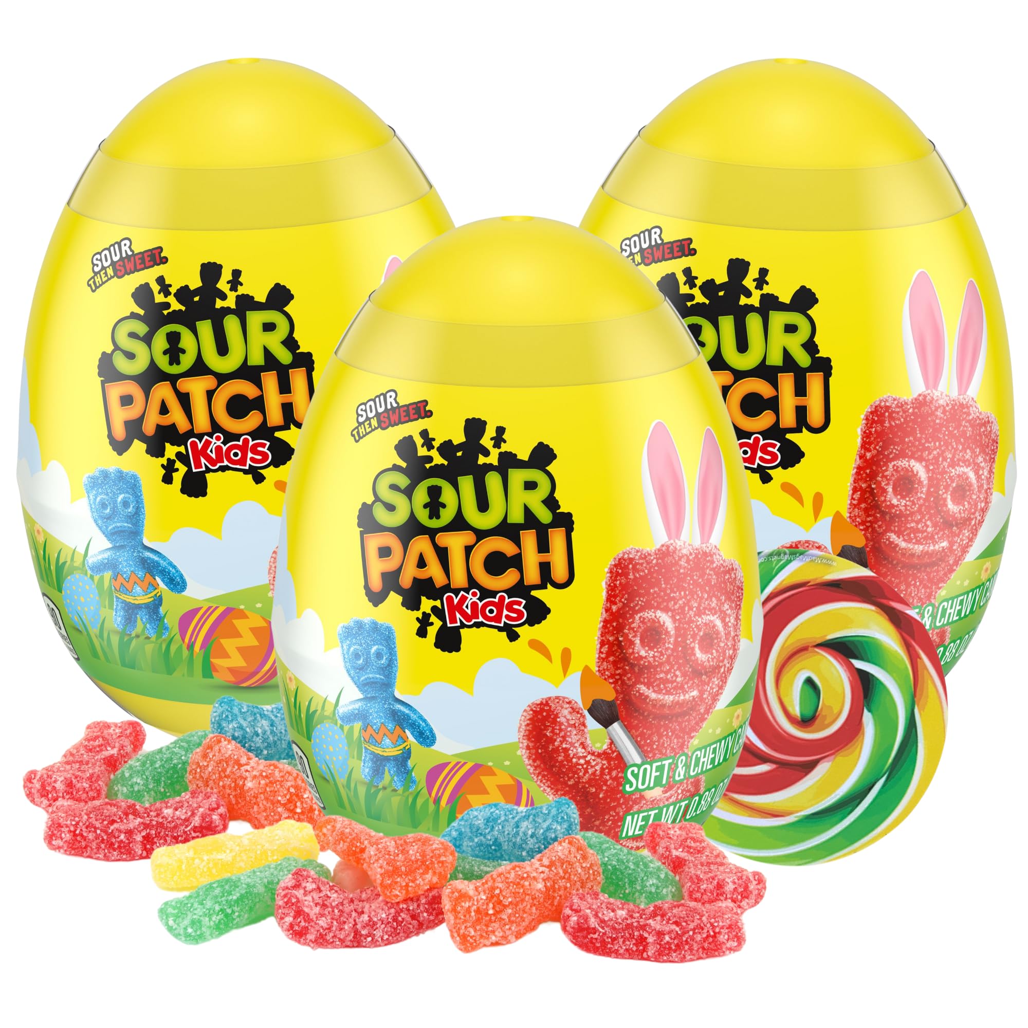 SweetzoSour Patch Bunnies Easter Egg, Soft and Chewy Candy, Basket Stuffer Treats, 0.88 Ounces (Pack of 3)