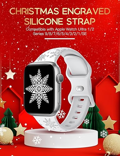 Miniatura 3 de Correa grabada de copos de nieve de Navidad compatible con Apple Watch Series 9, 8, 7, 6, 5, 4, 3, 2, 1, SE 4244451.929 in (UltraUltra 2), correa de