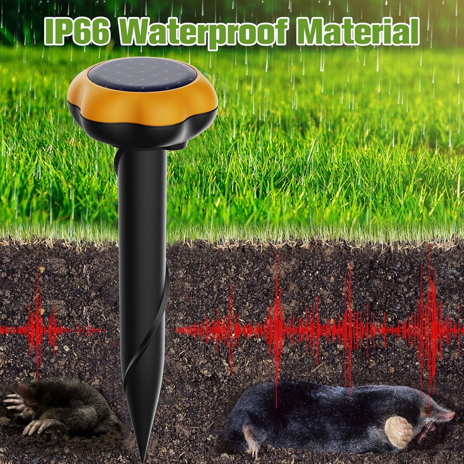 4 Stück Solar-Maulwurfschreck, Ultraschall-Mausvertreiber, Ameisenabwehr für Garten und Camping, Gopher, Schlangenabwehr Maulwurf