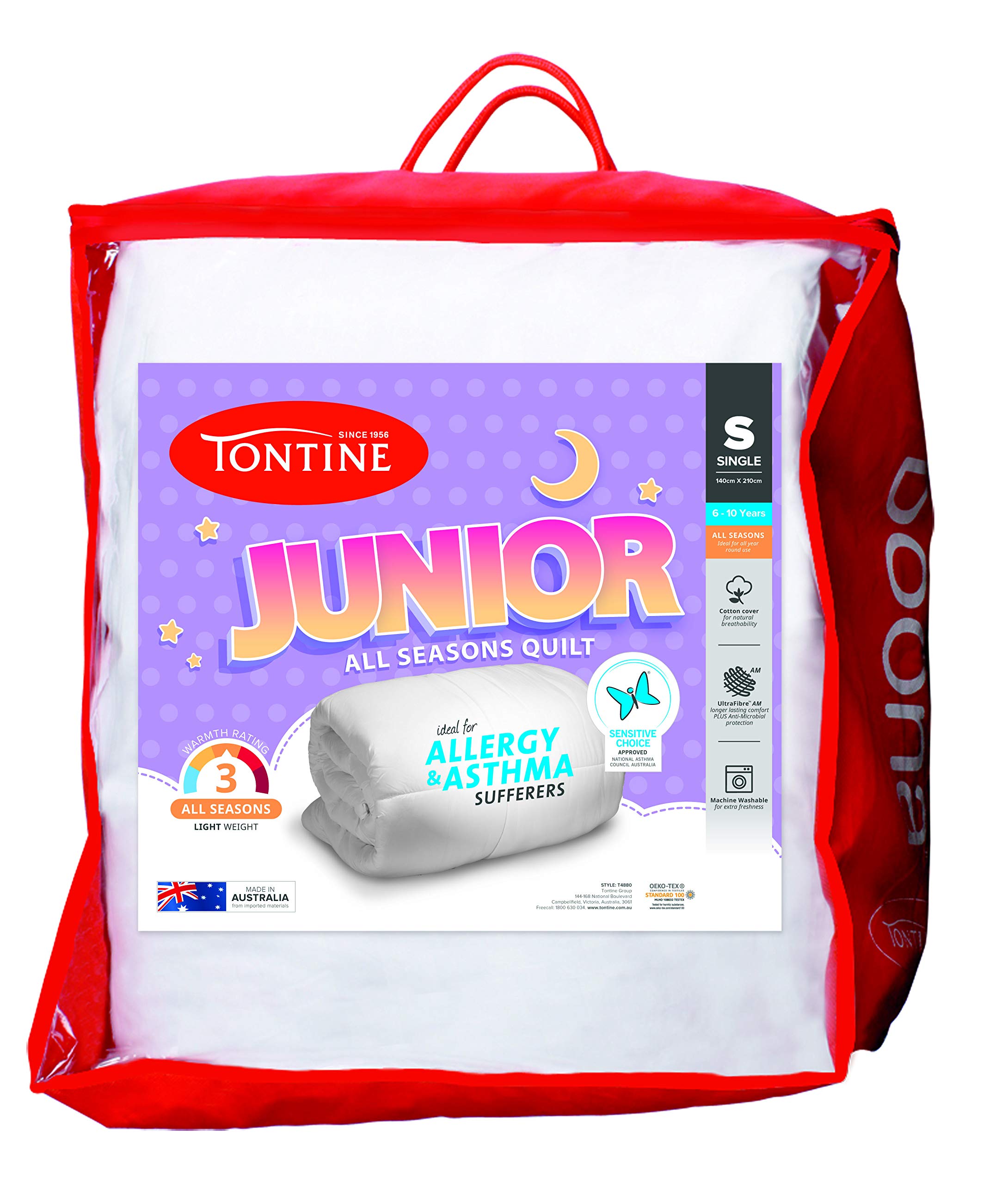Tontine Junior 6-10yrs Kids/Children All Seasons Quilt Doona, Lightweight Ultrafibre Filling,...