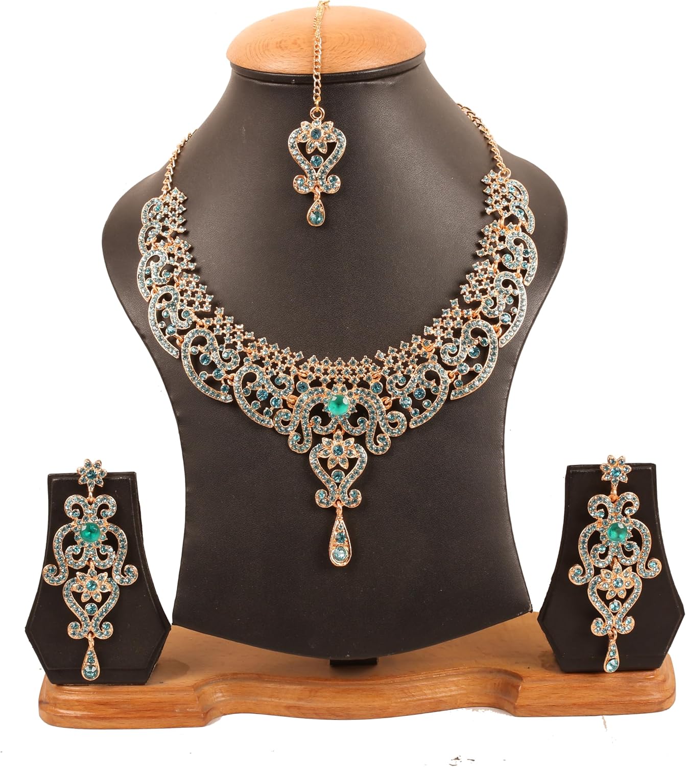 Touchstone Indian jewelry set for women bollywood gold jewellery wedding outfits necklace sets earrings bridal maang tikka fancy costume girls big desi accessories rhinestone in gold or silver tone - Image 8