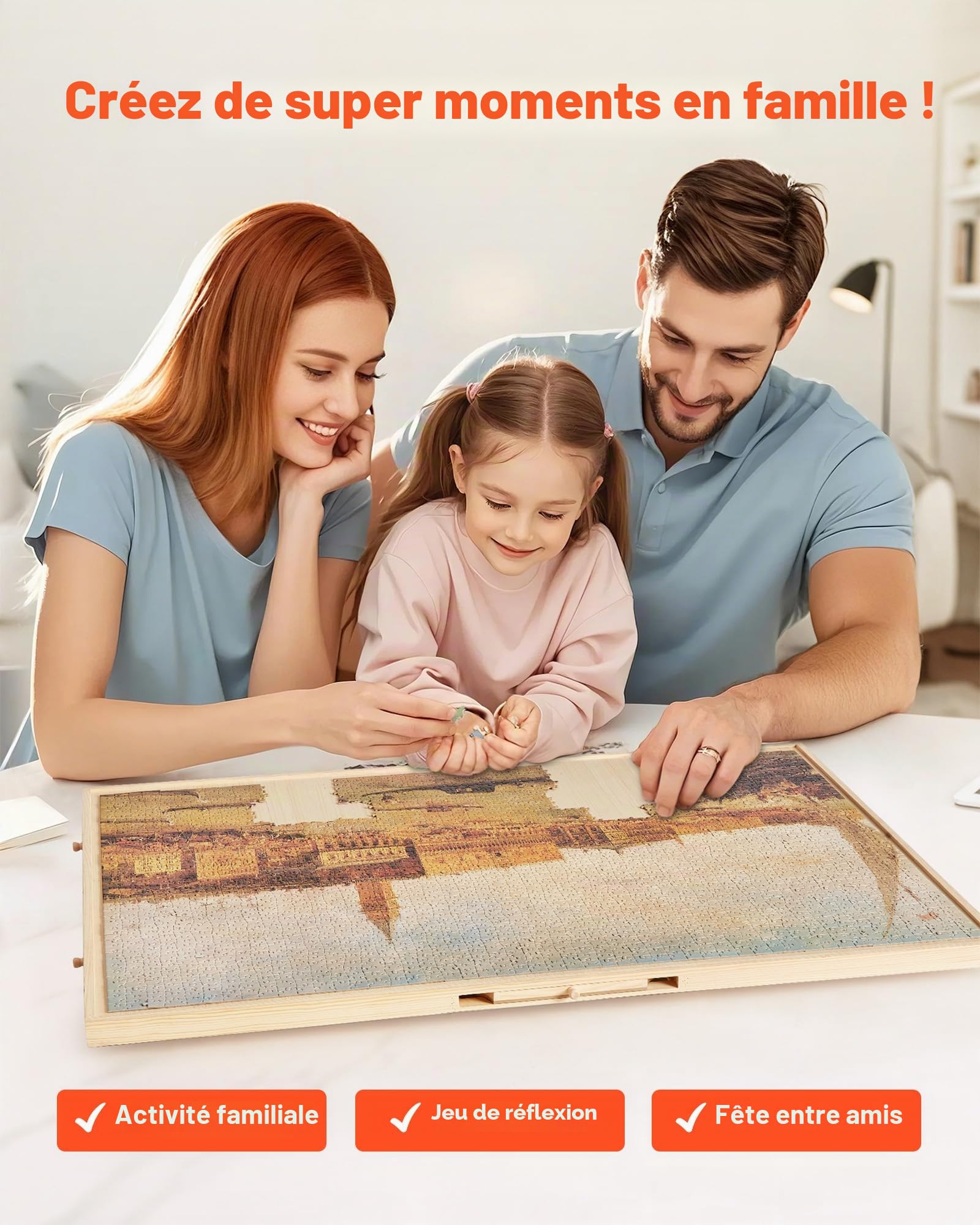 VEVOR Planche de Puzzle 2000 Pièces, Table de Puzzle en Bois 1020x745 mm, Plateau Casse-Tête Rotatif à 360° et Portable, avec 5 Tiroirs et Couverture Utile, Accessoire pour Amateurs de Casse-tête