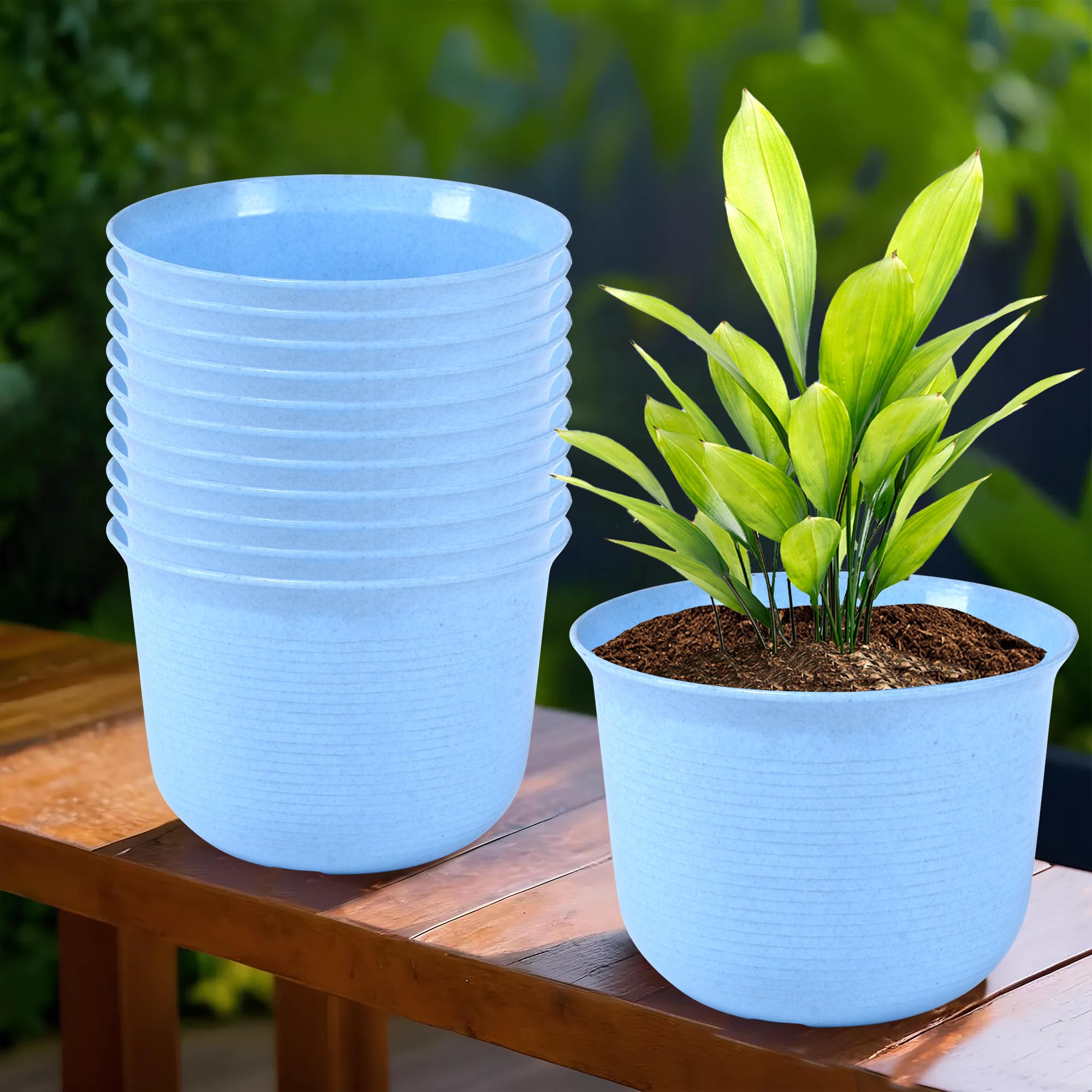 Marble Flower Pot with Plate - Blue -8 Marble Flower Pot with Plate - Blue -8