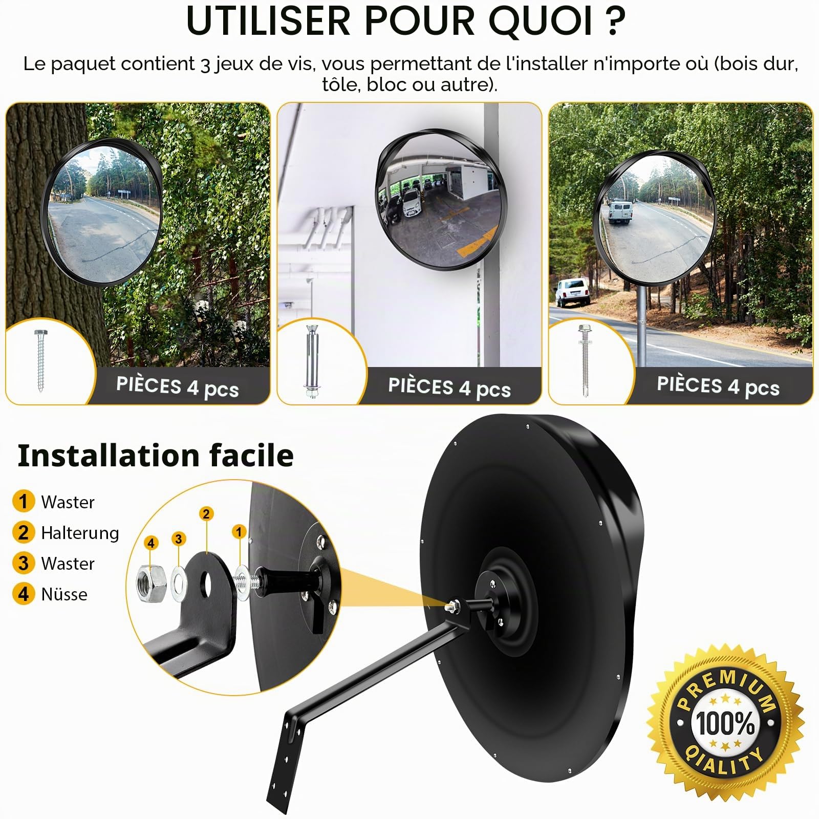 Angooni 2 PCS 40 cm Miroir de circulation Sécurité, Miroir convexe à grand angle réglable, Miroir pour garage, Miroir de circulation rond en acrylique (Pour intérieur et extérieur)