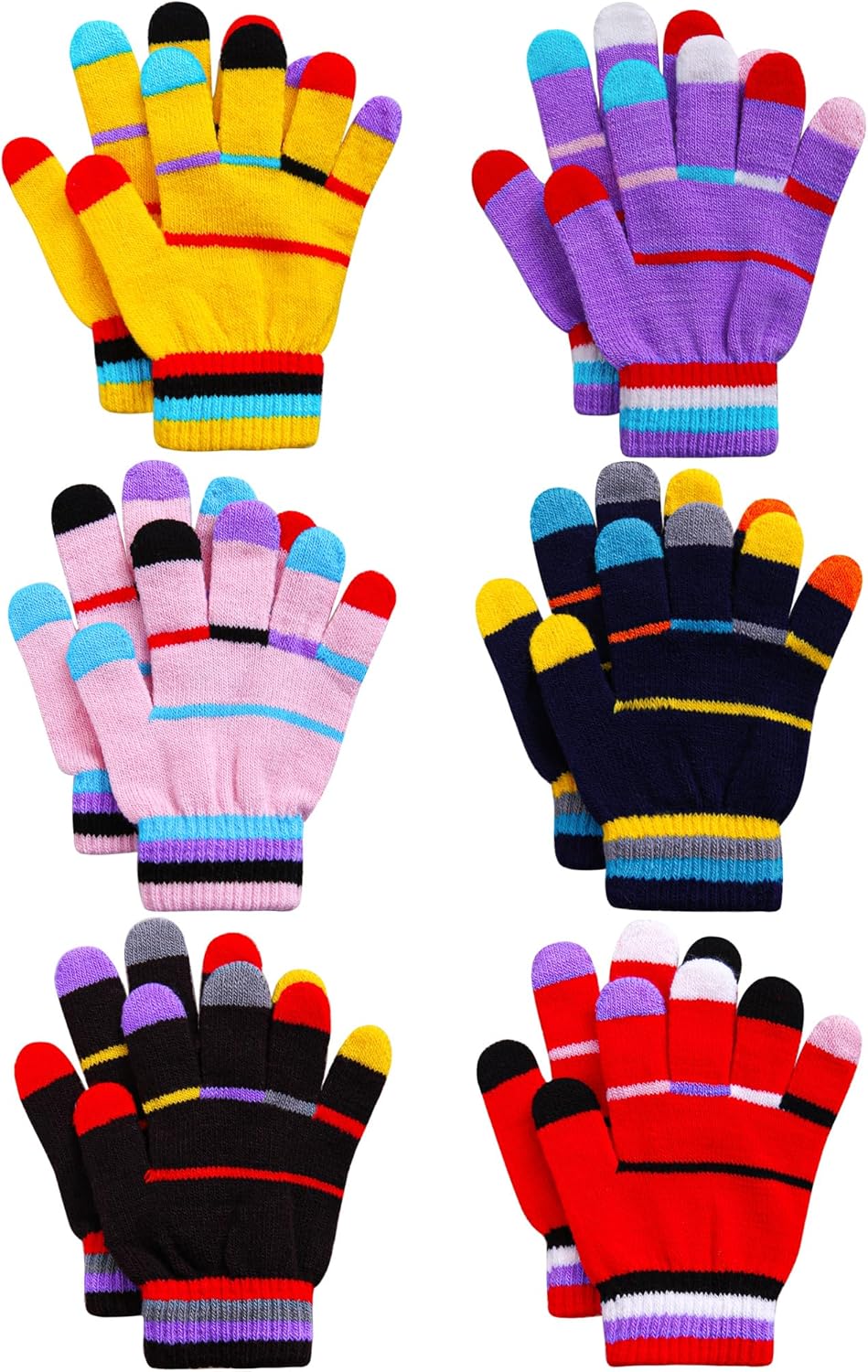Cooraby 6 Pairs Kids Knitted Magic Gloves Teens Warm Winter Stretchy Full Fingers Gloves