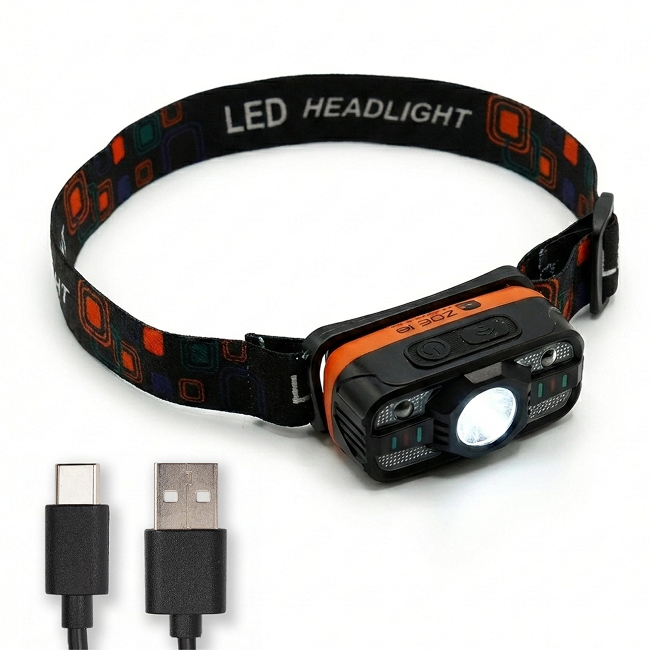 Torcia Frontale LED Ricaricabile con Sensore Movimento per Trekking Corsa Campeggio