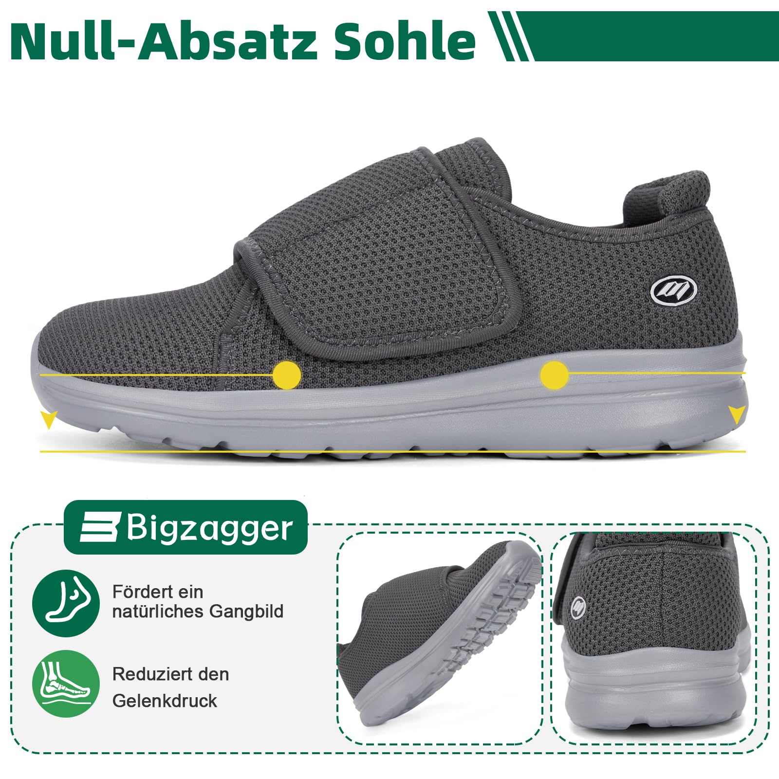 Chaussures orthopédiques pour homme et femme - Extra larges - Avec fermeture - Ultra légères - Avec semelle en mousse à mémoire de forme - Respirantes - Chaussures de santé pour pieds enflés