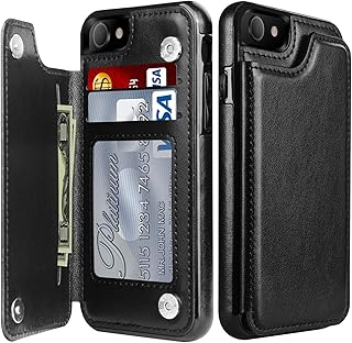LETO iPhone SE 2022 Case,iPhone SE 2020 Case,iPhone 8 Case,iPhone 7 Wallet Case,Luxury Leather Flip Folio Case with Card Slots Kickstand,Protective Phone Case for iPhone 7/8/SE 2020/2022 Black