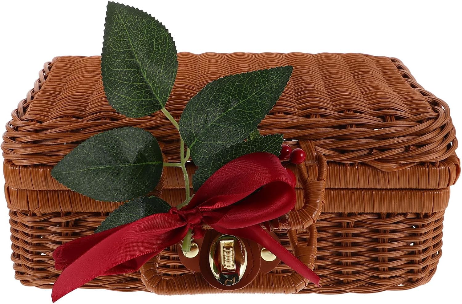 ROMISBABA Handwoven Rattan Storage Box with Lid, Plastic Material and Spacious Interior, Natural Elegance Style for Present Wrapping and Home Storage
