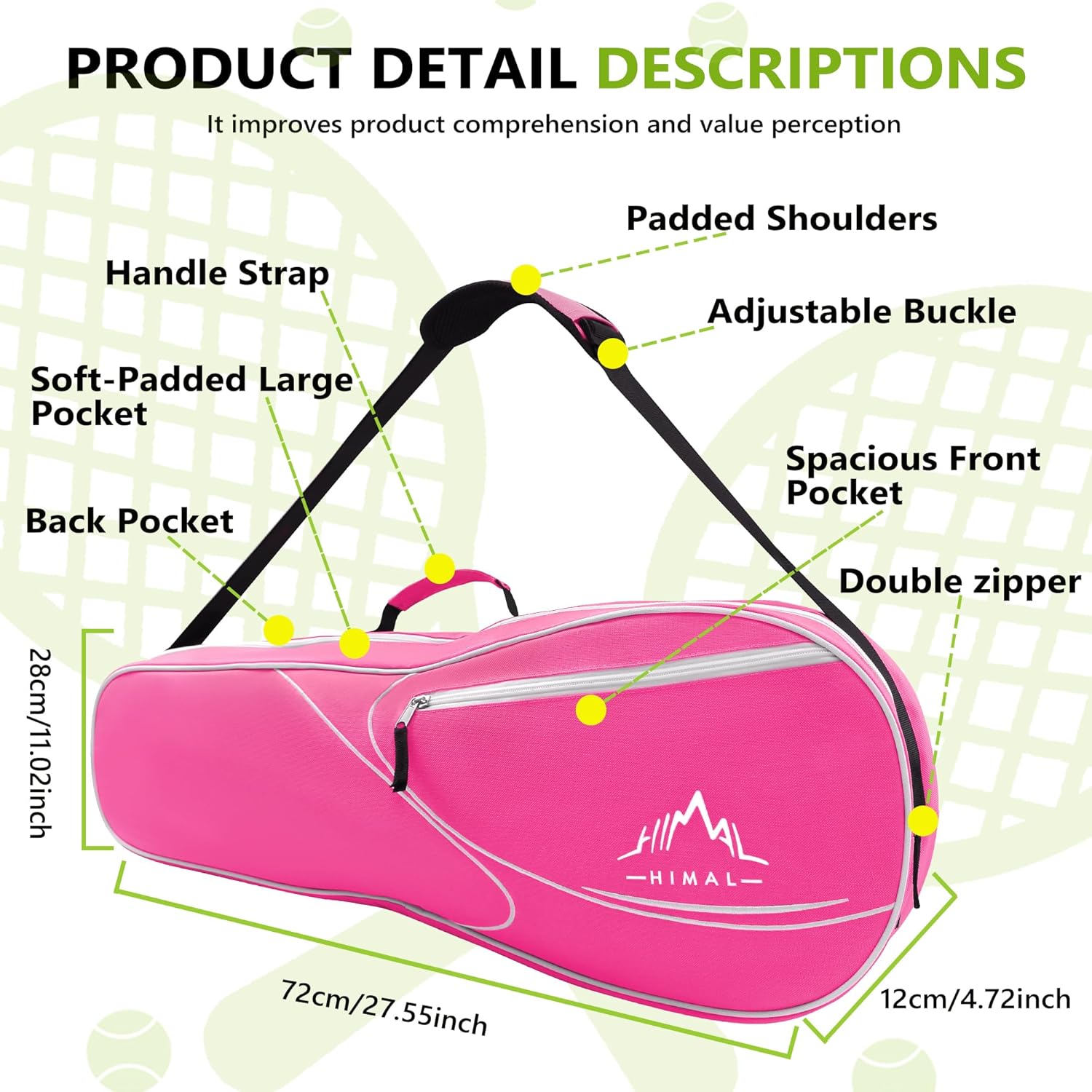 Himal 3 Racquet Tennis Bag With Protective Pad, Tennis Racket Bag for Men Women, Sports Enthusiasts of All Ages - Image 2