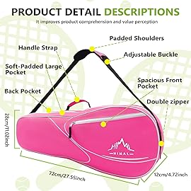 Himal 3 Racquet Tennis Bag With Protective Pad, tennis racket bag for Men Women, Sports enthusiasts of All Ages