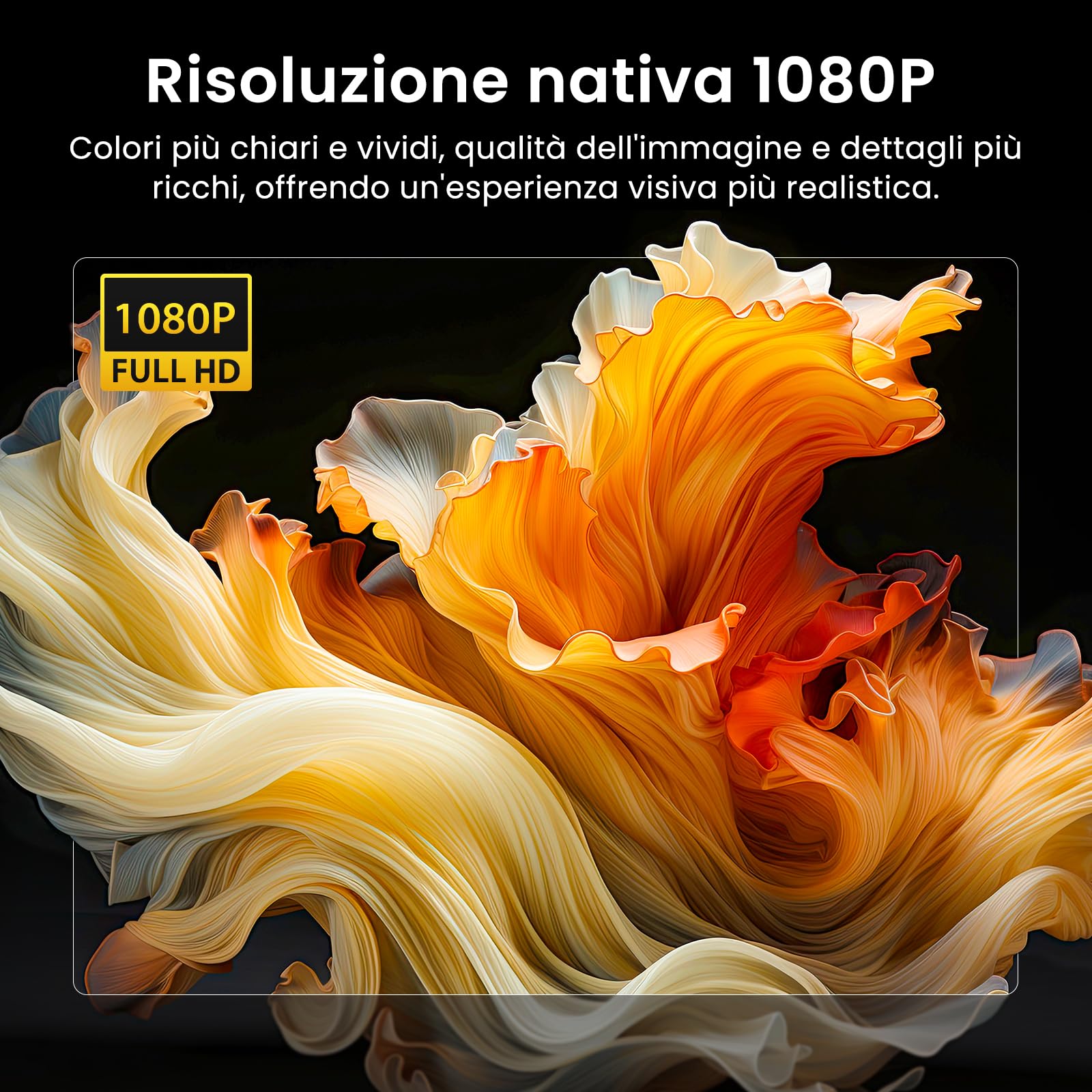 Mini proiettore HAPPRUN H1 Full HD con Bluetooth – proiettore nativo 1080P portatile da esterno con altoparlante, compatibile con smartphone, HDMI, USB, AV, TV Stick, PS5 per home theater, camera da