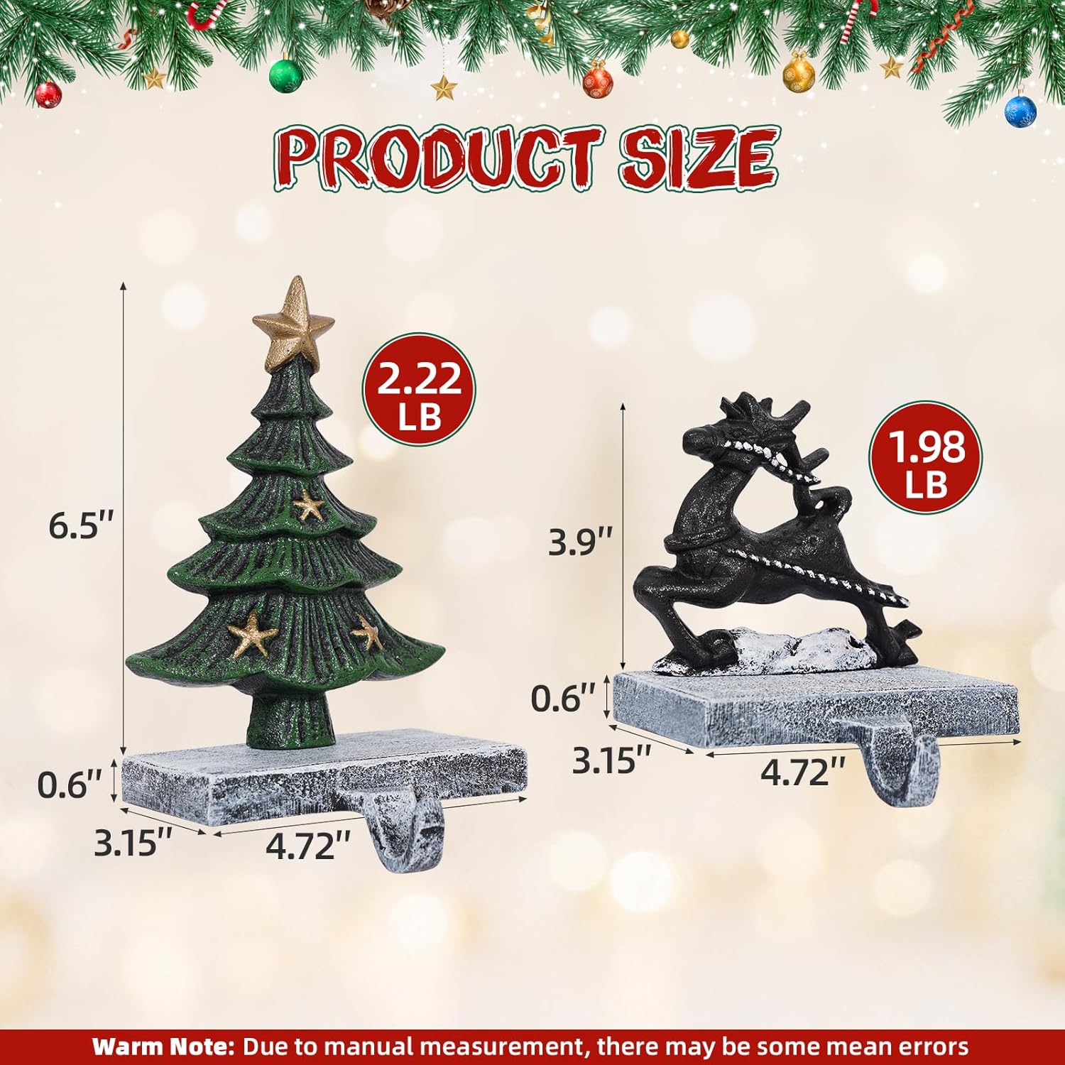 G GOOD GAIN Bundle 2 Items - Handmade Distressed Fireplace Mantel 60inch, Cast Iron Christmas Stocking Holders