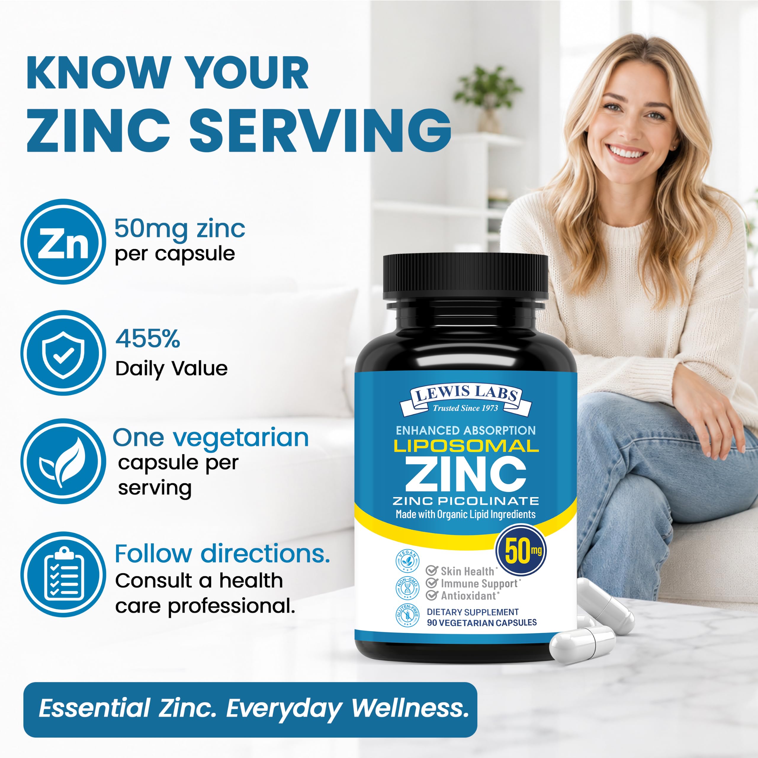 Liposomal Pure Zinc Picolinate Supplement with Copper, Immune Support, Metabolism, and Skin Health | High Potency, for Adults Men & Women | Powerful Antioxidant | 90 Capsules — Amazon image 7