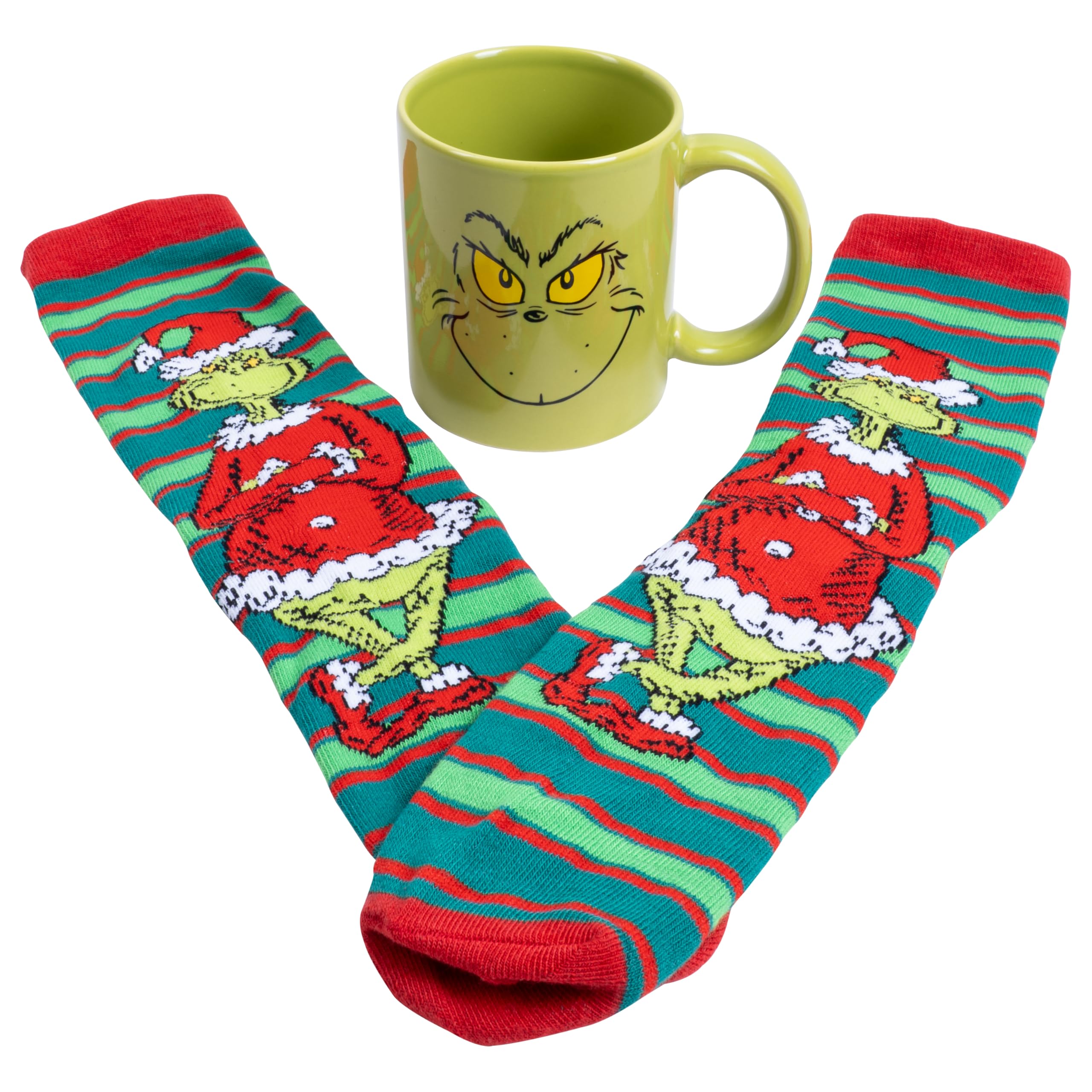 Fizz Creations The Grinch Mug & Socks Set. Christmas Socks & Ceramic Mug Featuring Dr Seuss's The Grinch. Stocking Filler.