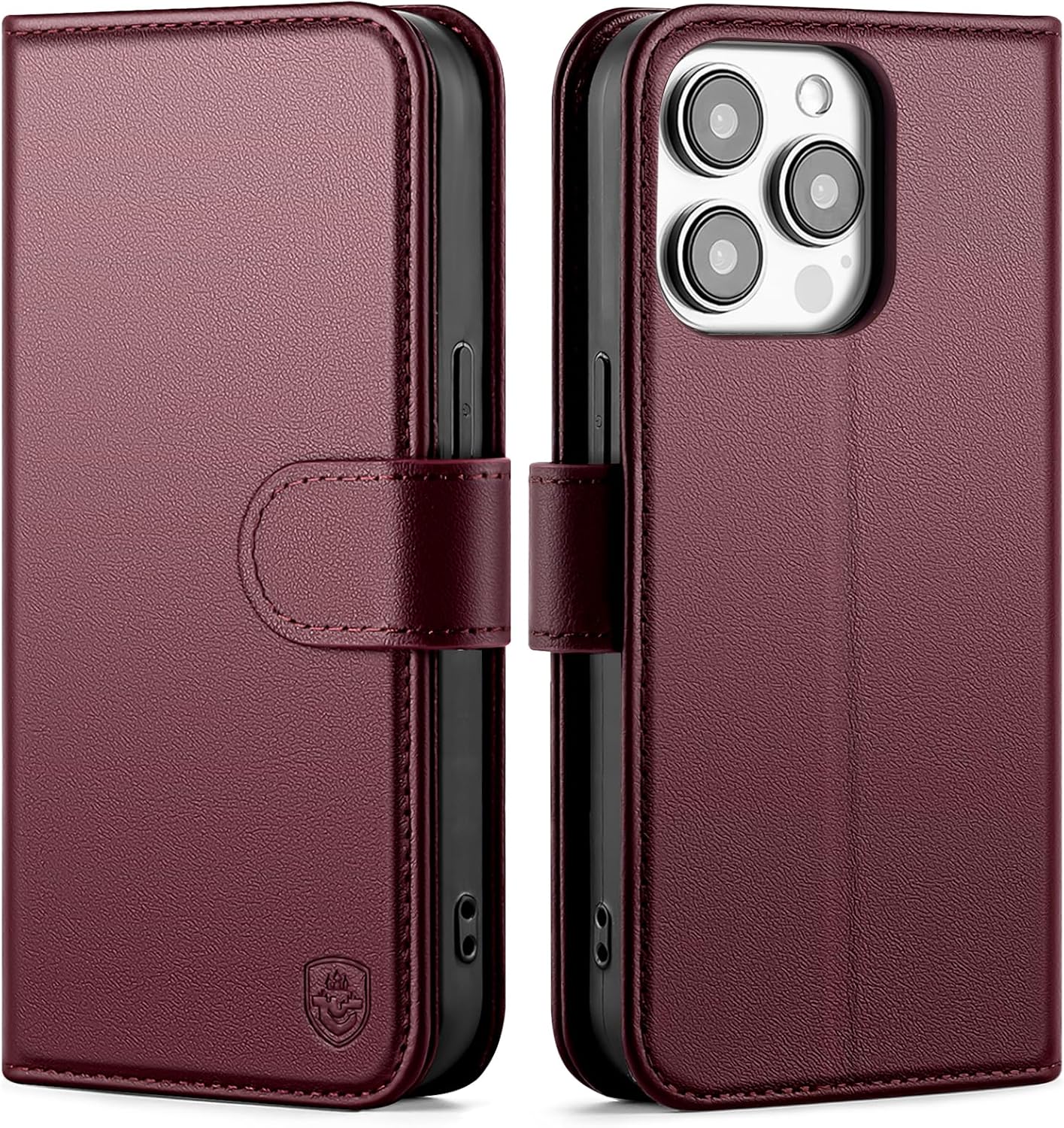Compatible with iPhone 13 Pro Max Genuine Leather Case Wallet with Card Holder,Women Men Real Leather Flip Folio RFID Blocking Credit Card Slots Phone Cover,for Apple 13 ProMax,Wine Red