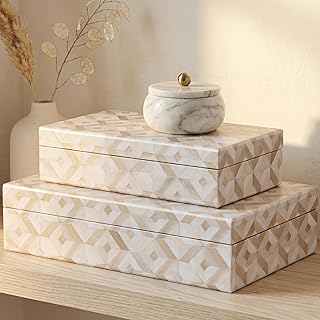 ZICOTO Decorative Storage Boxes with Lids - Set of 2 Beautiful Organizer...