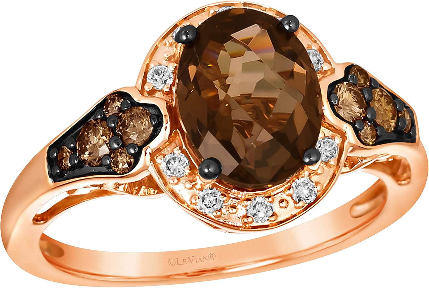 LE VIAN 1/3 Carat White and Chocolate Diamond Band Ring for Women I 14k Rose or Yellow Gold Ring for Her w 1 3/4 Carat Oval Gemstone (White/Brown, 0.35 cttw) Promise Anniversary Band Size 5 to 10 - Image 2