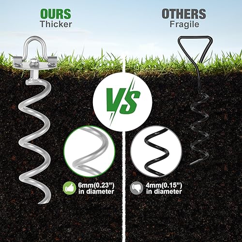 Miniatura 2 de Paquete de 4 anclajes de suelo en espiral de 10.6 pulgadas, estacas de metal plateado para exteriores, estacas de campamento resistentes, anclajes
