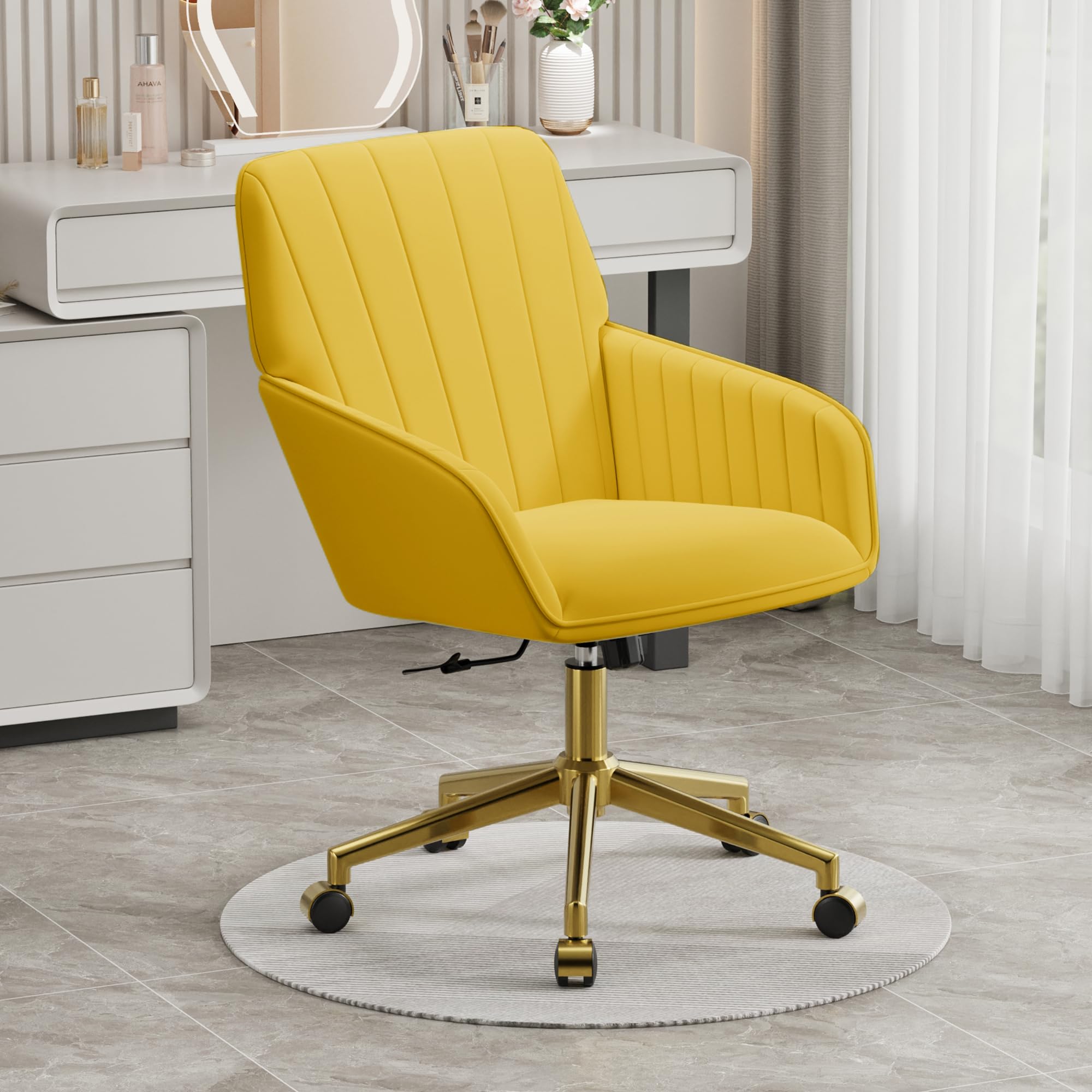 YISHENG Velvet Office Desk Chair Yellow