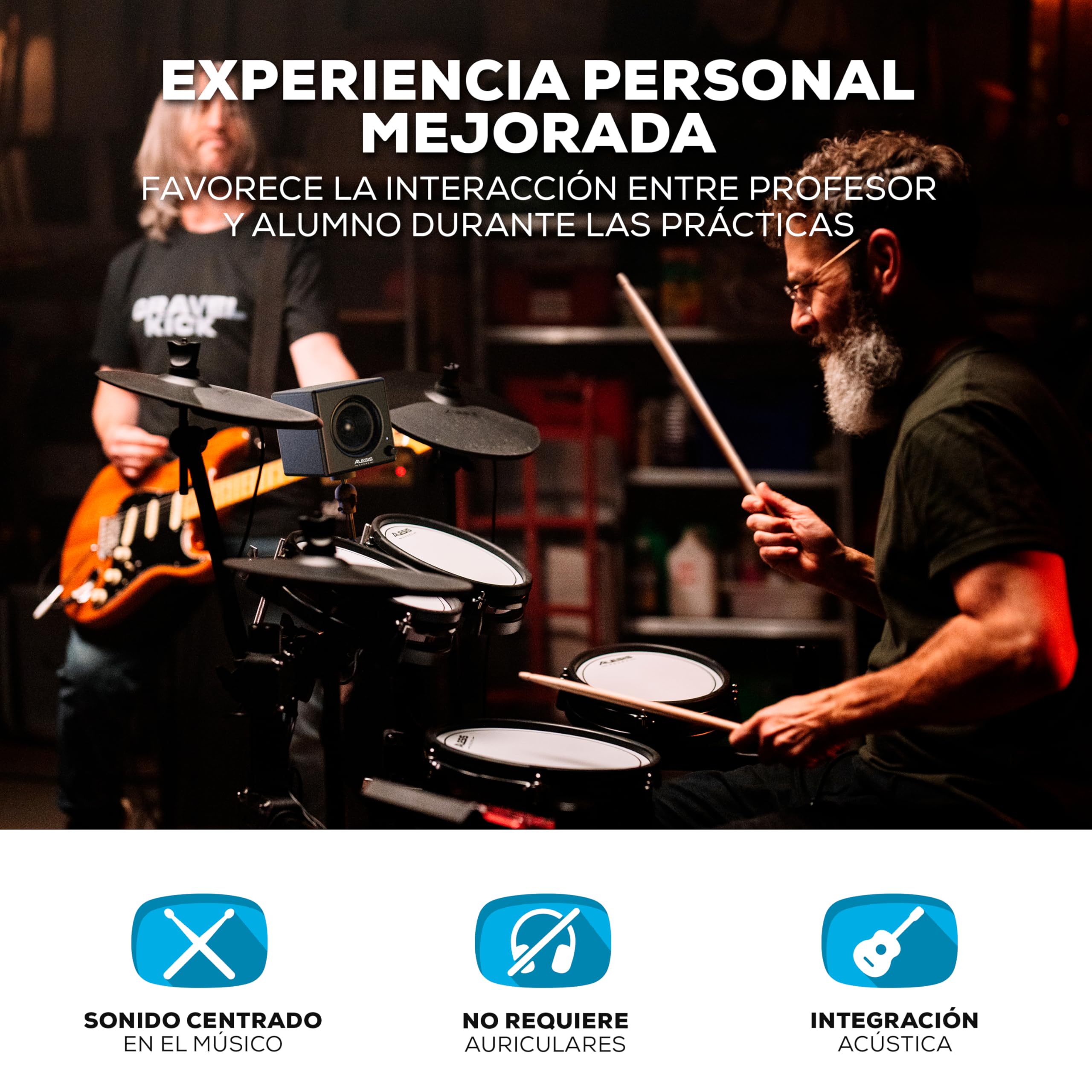 Alesis Nitro Max y Amp - Batería Electrónica con Parches de Malla, Caja de Doble Zona de 10", Bluetooth, USB MIDI, y Altavoz Monitor Compacto de 70W, Montable en Rack
