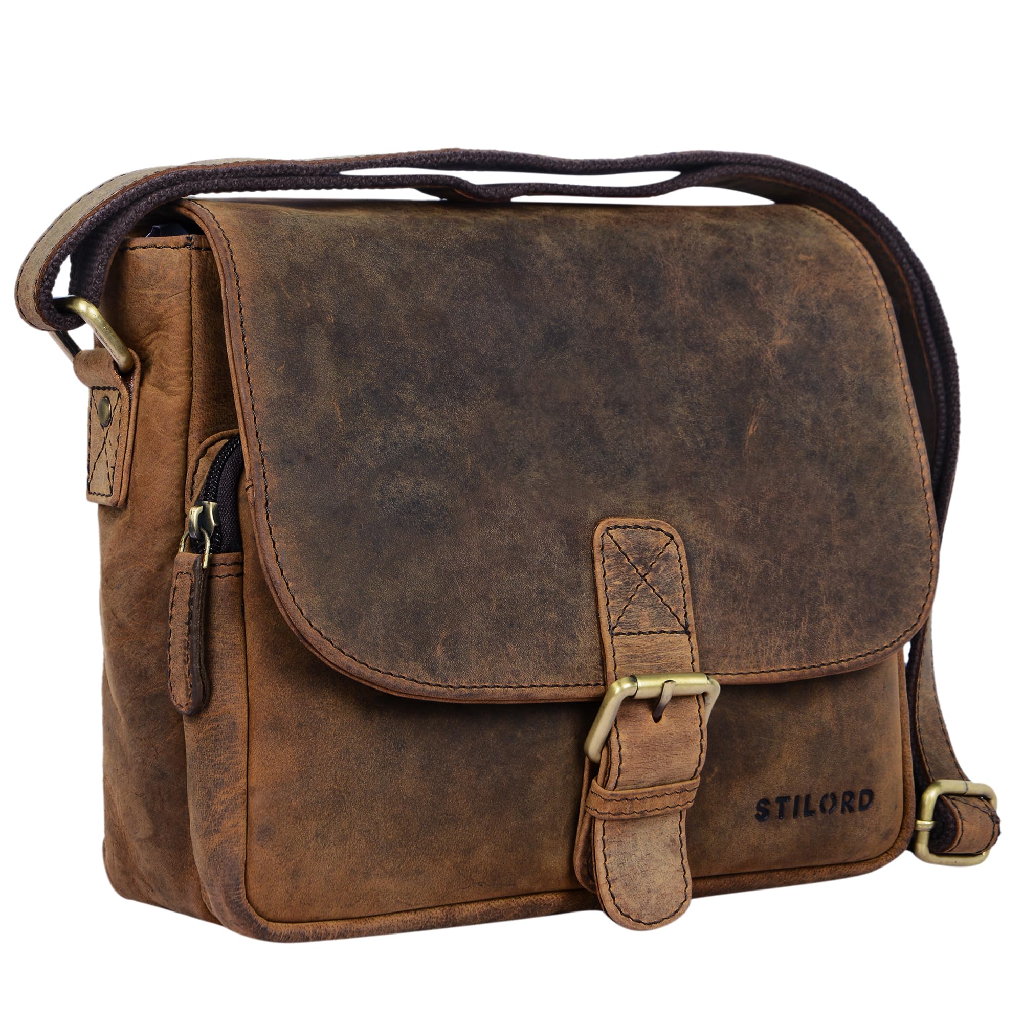 STILORD "Lucian" Borsello uomo Borsetta donna Stile vintage in pelle Borsa piccola a tracolla in cuoio A5 per Tablet iPad da 10.1" Colore:cognac-marrone