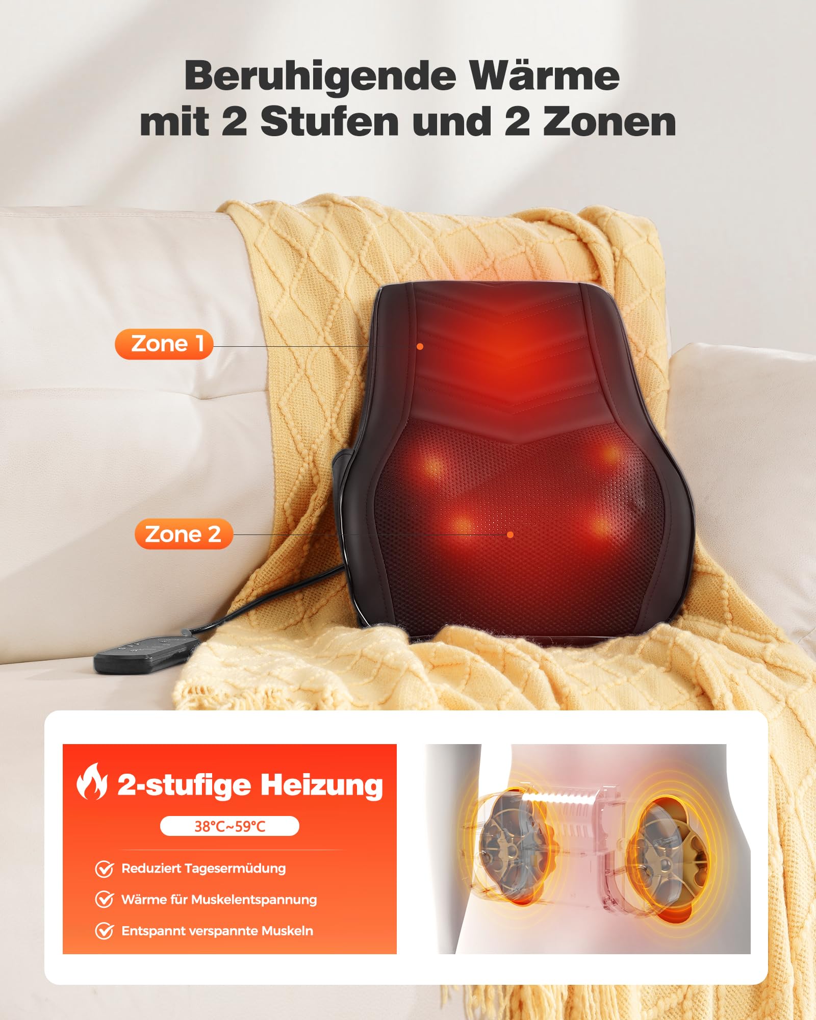 Boriwat Nackenmassagegerät mit Wärme, Shiatsu Massagegerät 3D Knet Rückenmassagegerät, Massagekissen für Nacken, Schulter Rückenschmerzen, Geschenke für Frauen Männer Papa Mama