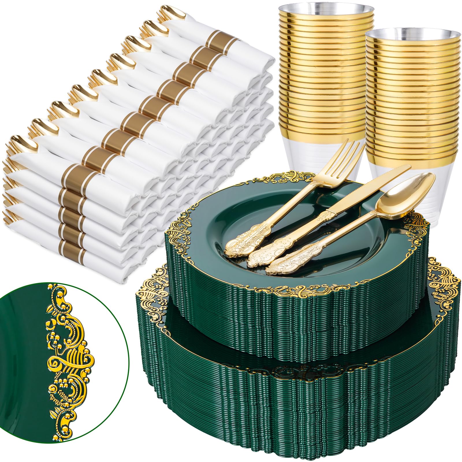 Gold Disposable Plates - 50 Guest Dinnerware Set -19 Gold Disposable Plates - 50 Guest Dinnerware Set -19