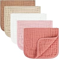 MIGIOL 100% Cotton Muslin Burp Cloths Soft Absorbent 10x20 Inch 5-Pack Pink & Coffee Baby Essentials