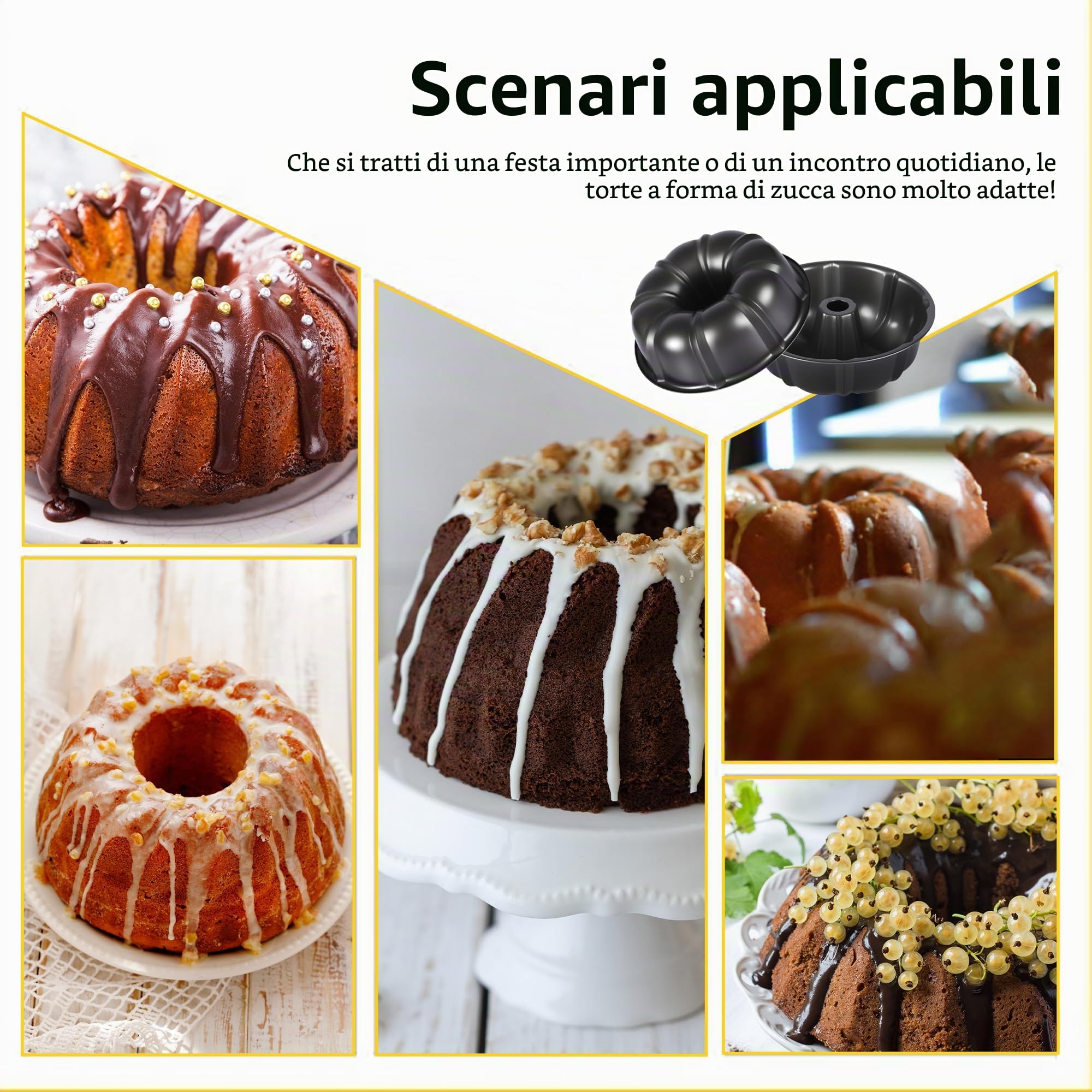 2 Pezzi Stampo Torta teglia Stampo per Ciambella con Tubo da forno in Acciaio con Rivestimento Antiaderente da Forno per Biscotti e Torte 24 cm (Nero)