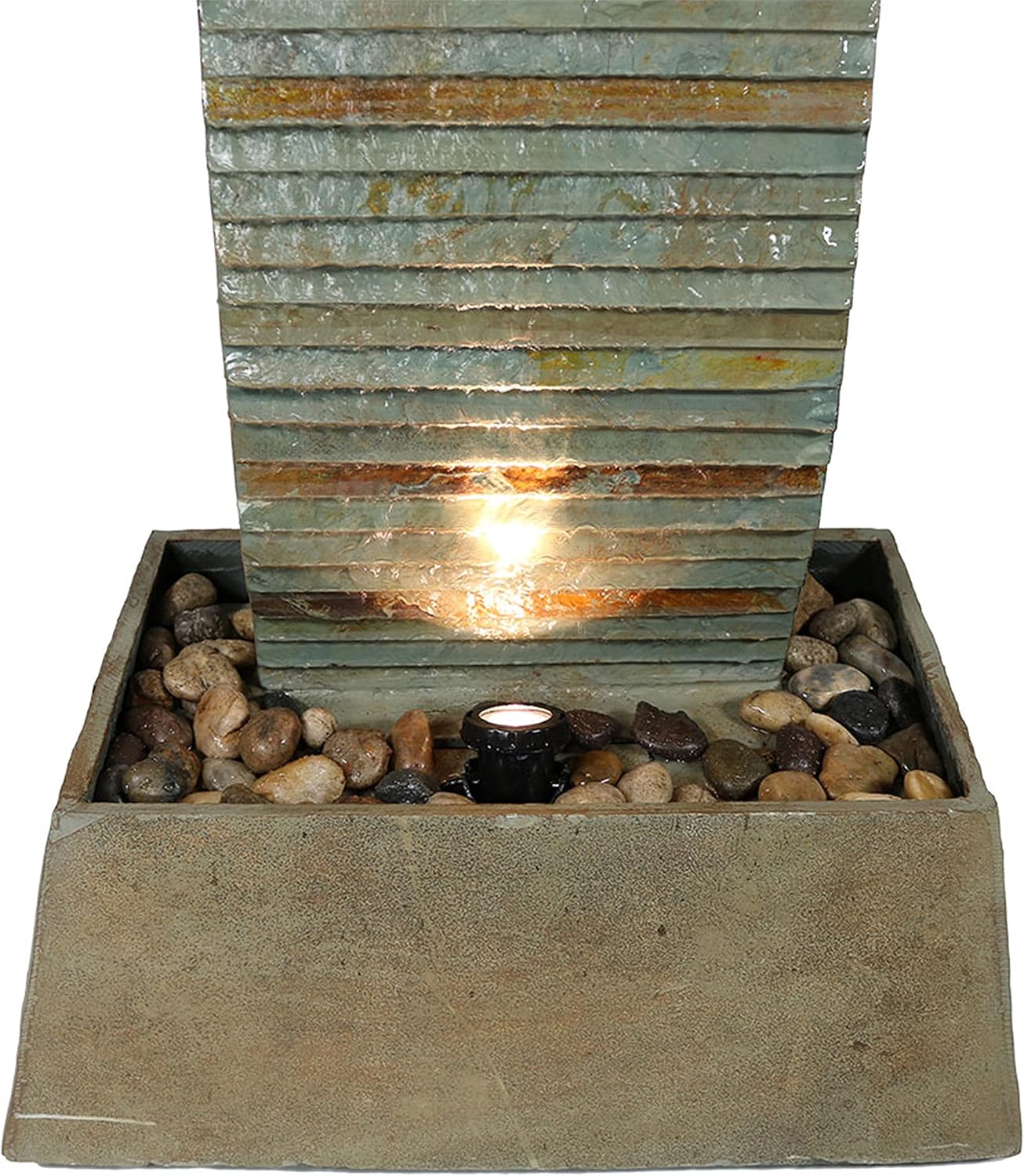 Sunnydaze Spiraling Slate Outdoor Water Fountain with LED Lights, Freestanding Patio and Garden Waterfall Feature, 49 Inch Tall : Patio, Lawn & Garden