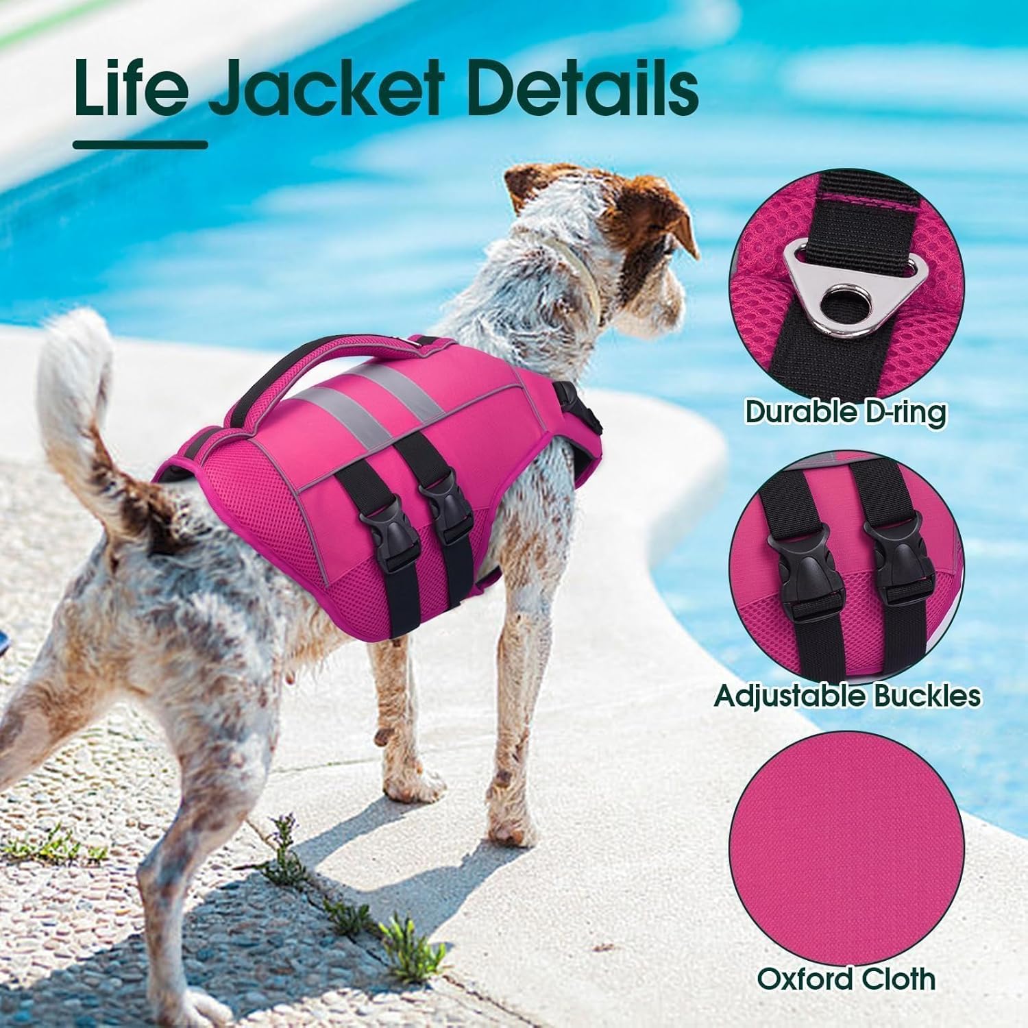(Size:XL)Kuoser XL Dog Life Jacket, Large High Flotation Dog Life Vest for Swimming Boating, Reflective Dog Swimming Vest Pet Life Preserver with Rescue Handle, Rose XL XL (Chest Girth:25.9-33.4'') Rose