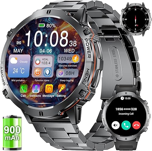 Miniatura 12 de LIGE Reloj inteligente militar con batería de 900 mAh (60 + modo de espera), AMOLED de 1.73 pulgadas con altitud de brújula y presión barométrica