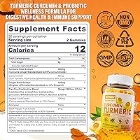 Vista 2 de Sugar Free Turmeric Curcumin Filled Gummies 550mg for Adults, Ginger & Black Pepper 95% Curcuminoids w/Prebiotic Probiotic & Postbiotic Blend