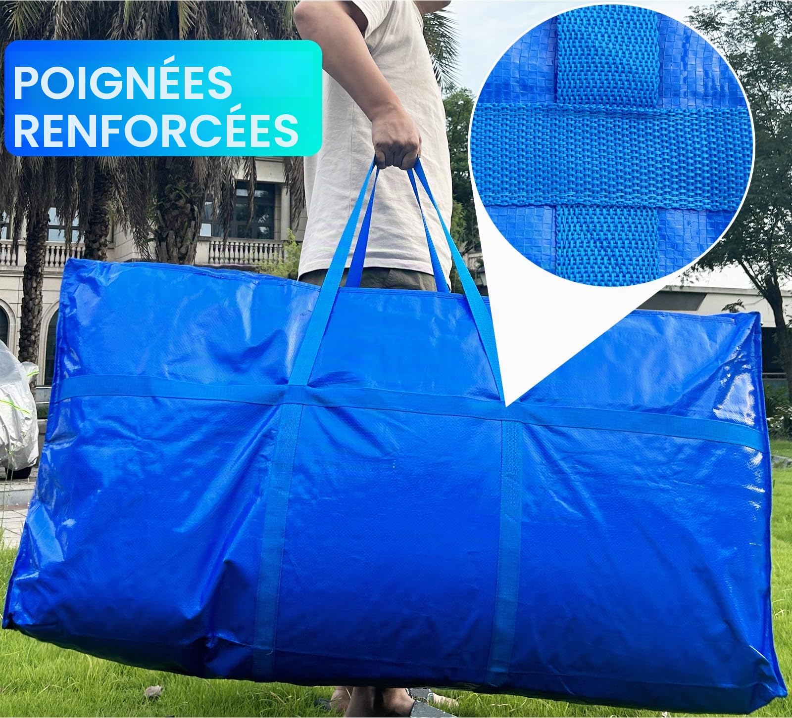 Lot de 2 grands sacs de rangement extra larges de 200 litres, grands sacs de déménagement robustes avec fermeture éclair et poignées plus solides, grand sac de sport pliable pour voyage, boîtes de