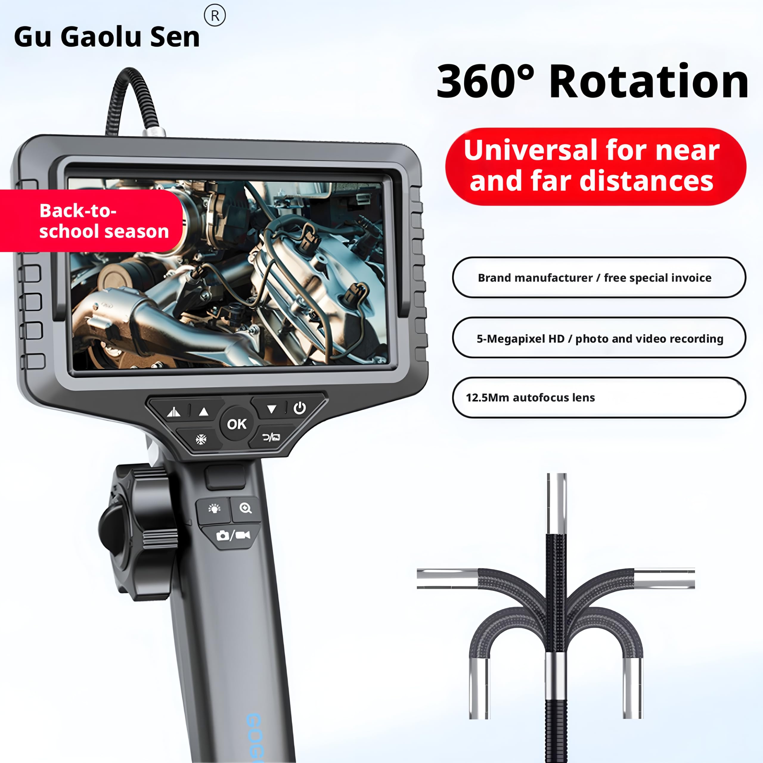 GL-500M Inspection camera Endoscope 12.5mm 1M Autofocus Lens 1080P