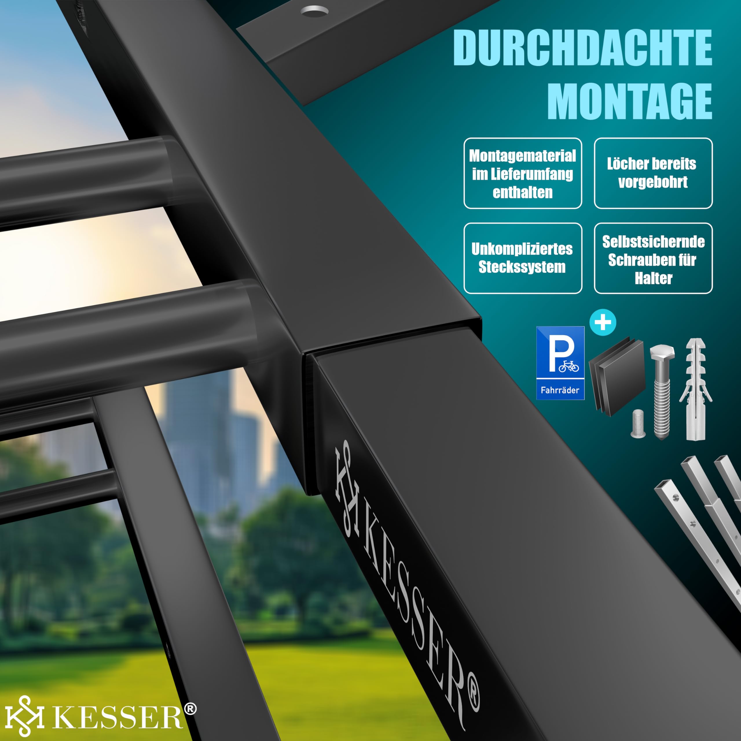 KESSER® Rastrelliere per Bicicletta con targhetta di parcheggio, Supporto Multiplo con Distanza di 37 cm, per Pneumatici di Larghezza 30-65 mm, Supporto per Bicicletta,