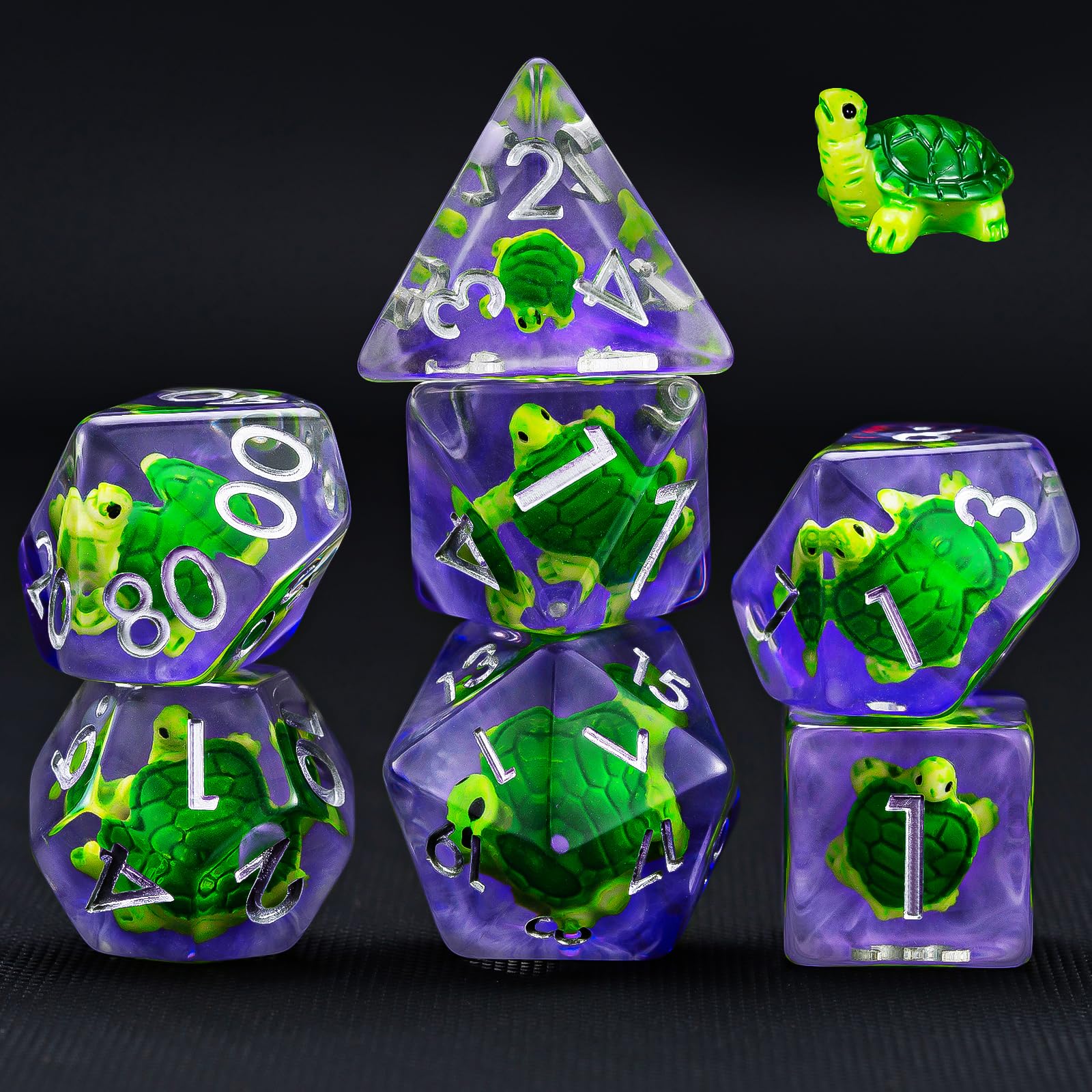 DND Resin Tortoise Dice Set, D&D Polyhedral Dice for Dungeons and Dragons RPG, MTG Role Playing Games D and D Dice 7pcs D20 D12 D10 D8 D6 D4