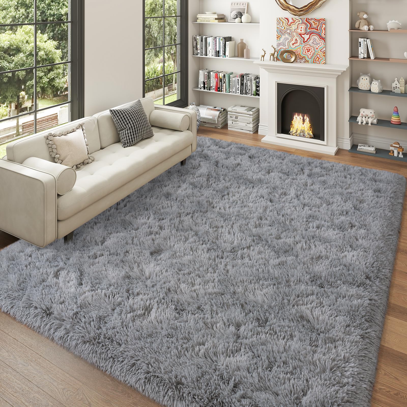 Super Fluffy Rug for Bedroom, 4x6 Feet, Modern Shag Grey Area Rugs, Soft and Cozy Plush Carpet for Kids,Girls Boys and Teens Decorations for Living Room Dorm Nursery Classroom,Grey