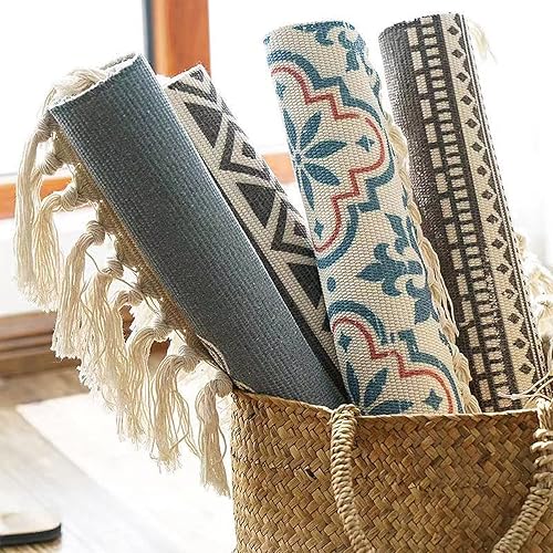 Vista 11 de Winwinplus Alfombra de algodón de 2 x 3 pies, tejida a mano con borlas, alfombra de interior para baño, dormitorio, sala de estar, lavandería