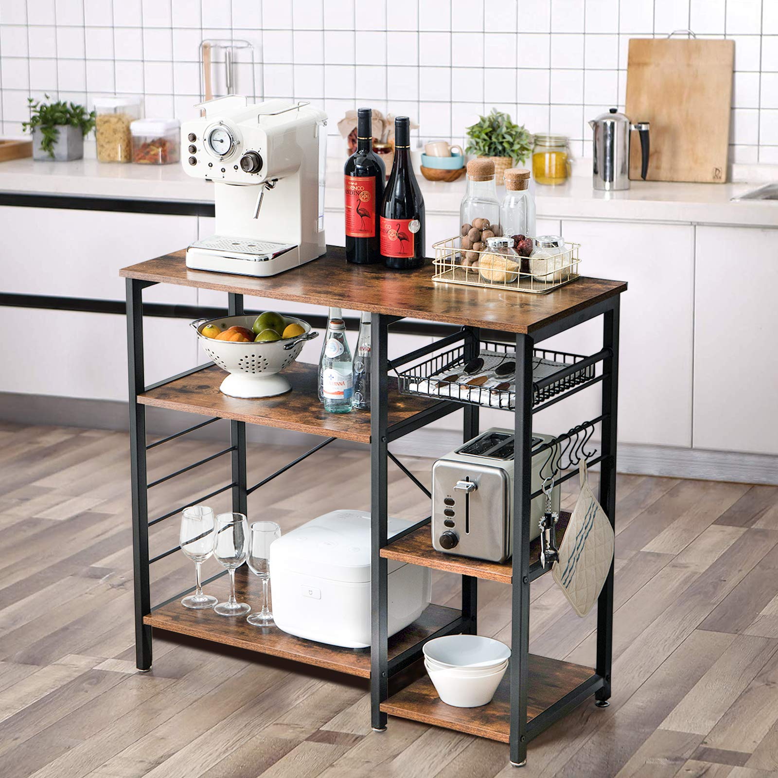 IBUYKE Industrial Kitchen Baker’s Rack, Coffee Bar, Utility Storage