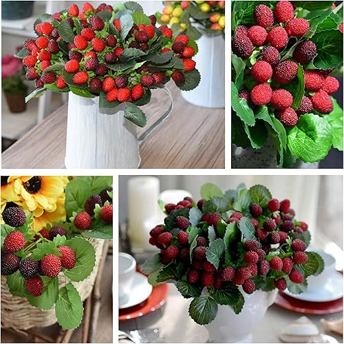 Miniatura 8 de M2cbridge 4 piezas artificiales de frambuesa roja baya, fresa, fruta sintética, decoración de mesa (rojo con negro)