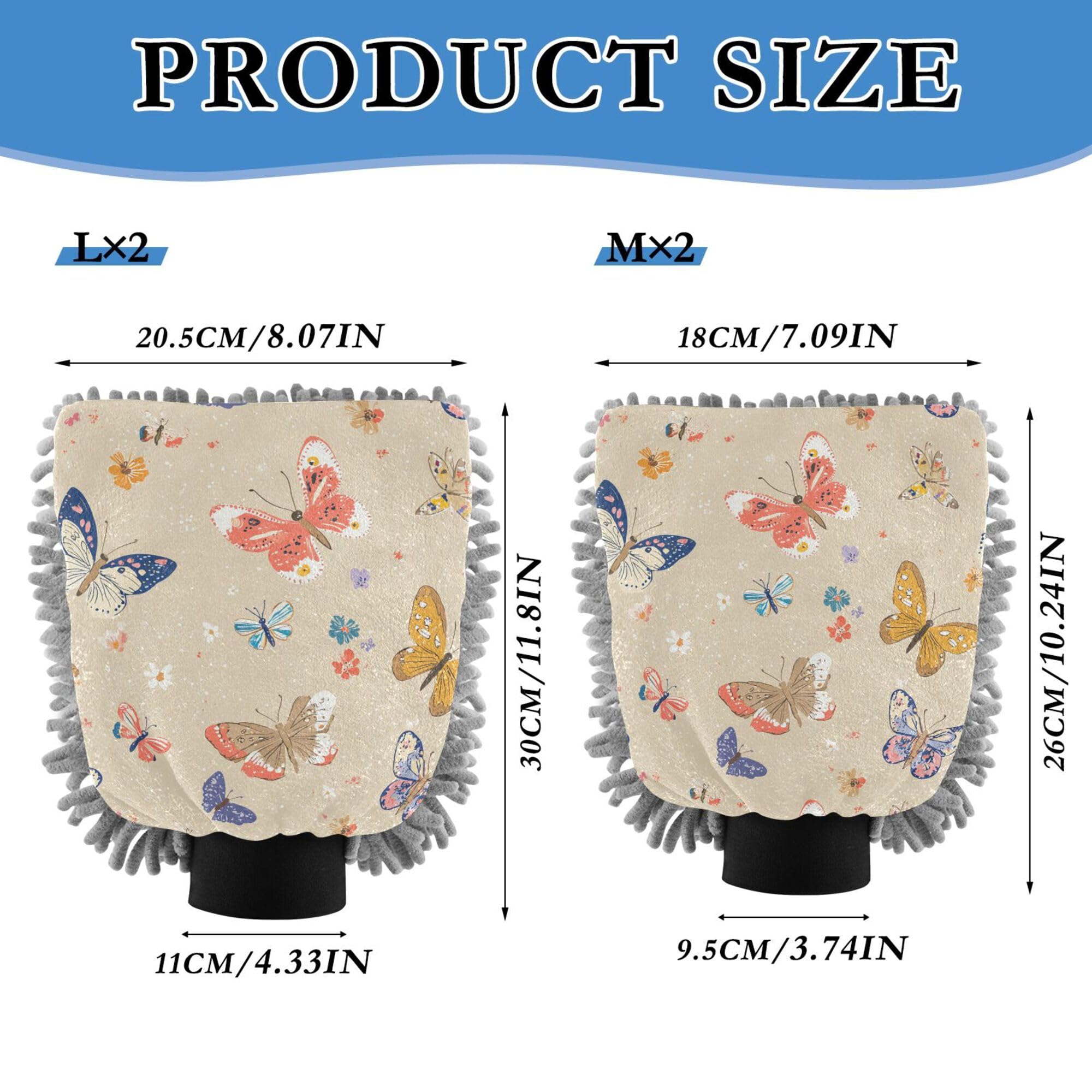 Cartoon Cute Butterfly Beige Microfiber Wash Mitt 2 Pack Washing Mitts Non Scratch Cleaning Mitten for Auto Supplies