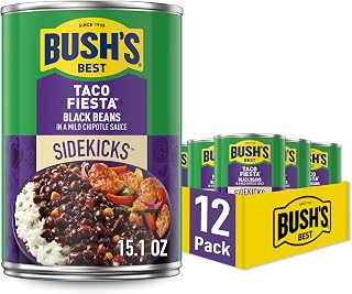 Bush's Best Taco Fiesta Black Beans 15.1oz Cans, Pack of 12 - Gluten-Free, Low-Fat Protein & Fiber for Tacos & Tex-Mex