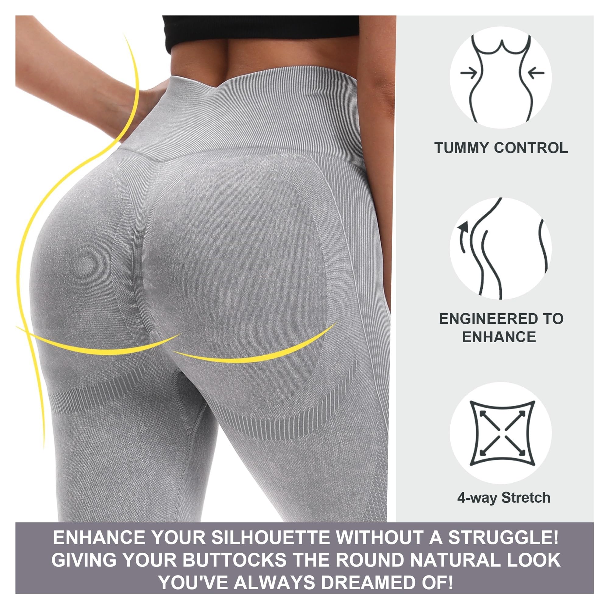 Leggins Mujer Push Up Leggings de Yoga elásticos Cintura Alta for Mujer, sin Costuras y con realce glúteos, Paquete 2