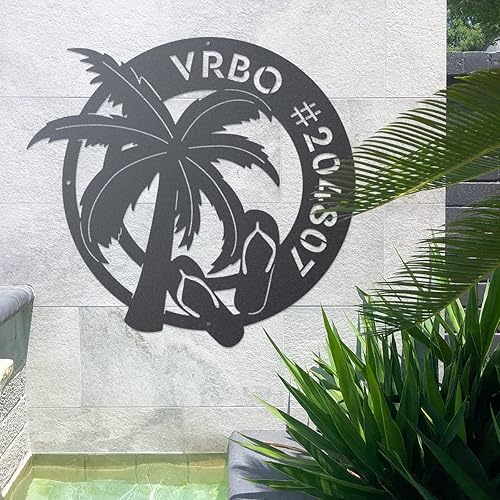 Miniatura 7 de RealSteel - Monograma de oasis tropical - Arte de pared personalizado para propiedades frente a la playa o alquileres vacacionales - Ideal para