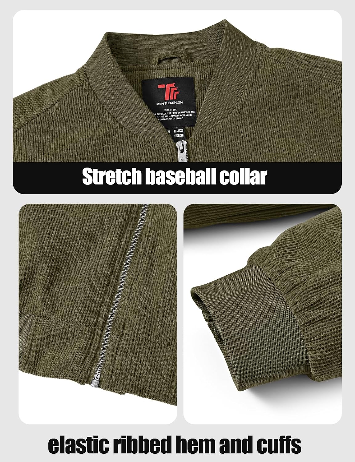 TBMPOY Men's Corduroy Bomber Jacket Full Zip Quilted Lined Fall Casual Fleece Warm Winter Coat with 3 Zipper Pockets