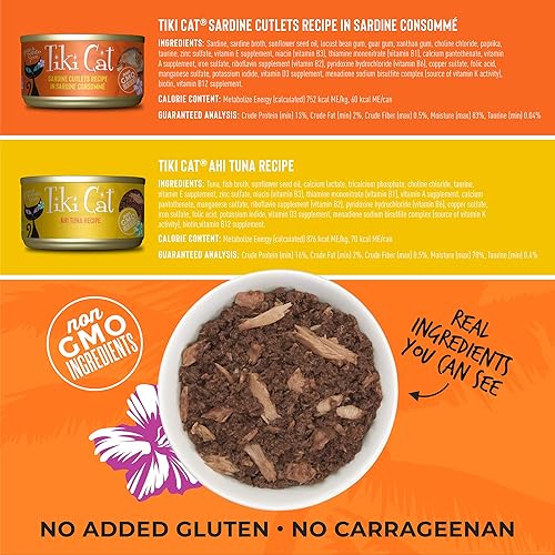 Miniatura 13 de Tiki Cat Grill - Alimento húmedo bajo en carbohidratos con mariscos enteros en caldo para gatos y gatitos adultos, 2.8 onzas, 12 unidades, variedad